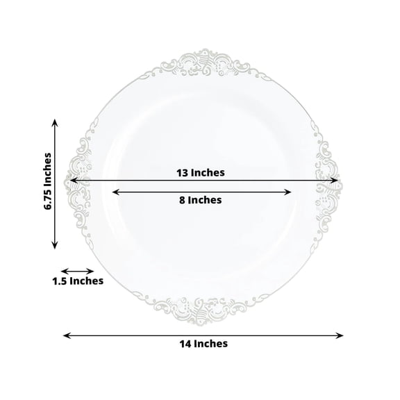 Efavormart 20-Pack Economy Plastic Charger Plates 13" Round Clear with Silver Embossed Baroque Rim - Stylish Dinner Party Serving Plates