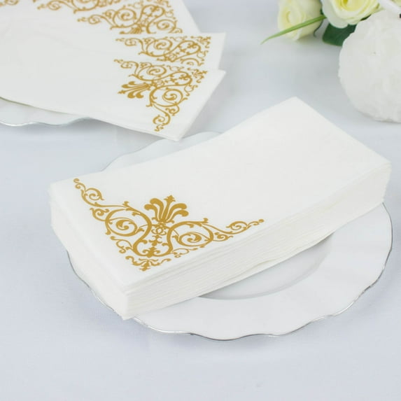 Efavormart 20 Pack Foil Disposable White Airlaid Paper Dinner Napkins | Soft Linen-Feel Hand Towels Fleur Vintage for Kitchen, Bathroom, Parties, Weddings - Rose Gold