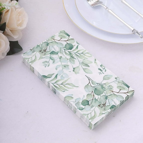 Efavormart 20 Pack Green Eucalyptus Leaf Print Paper Napkins, Soft 2-Ply Boho Style Disposable Dinner Napkins
