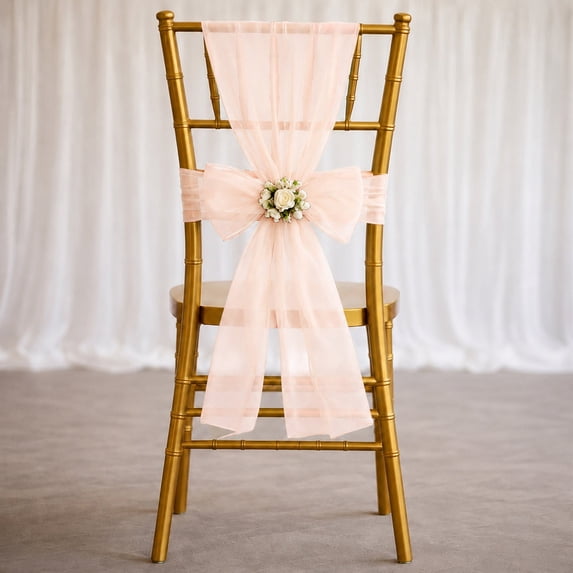 Efavormart 20 Pack Organza Chair Sashes 6"x108" Blush – Reusable Sheer Wedding Chair Bows
