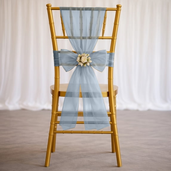 Efavormart 20 Pack Organza Chair Sashes 6"x108" Dusty Blue – Reusable Sheer Wedding Chair Bows