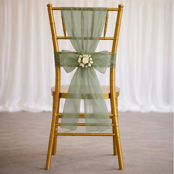 Efavormart 20 Pack Organza Chair Sashes 6"x108" Dusty Sage Green – Reusable Sheer Wedding Chair Bows