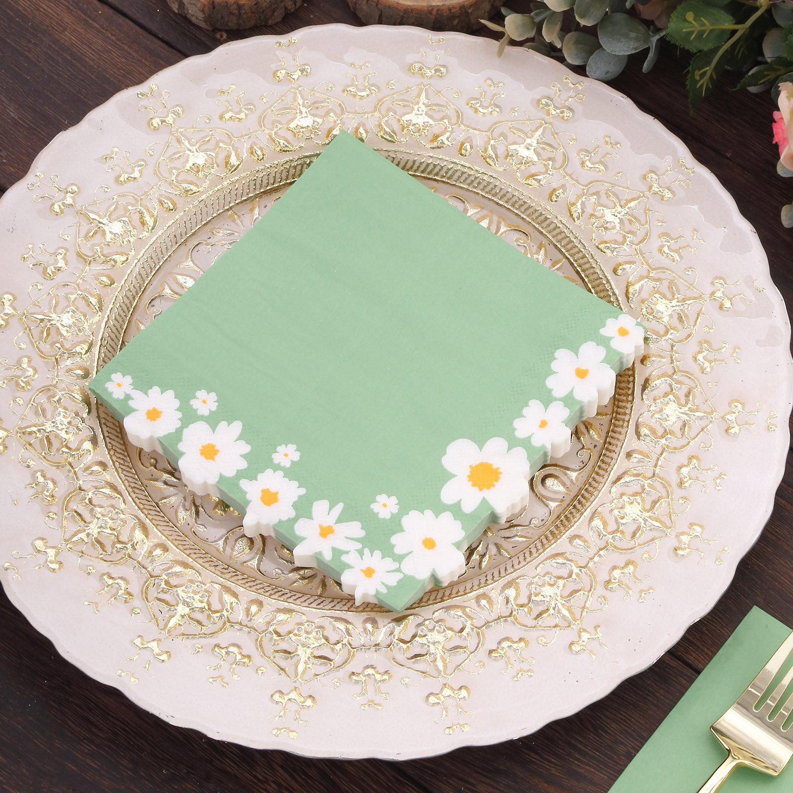 Efavormart 20 Pack Sage Green Daisy Flower Paper Cocktail Napkins, Soft ...