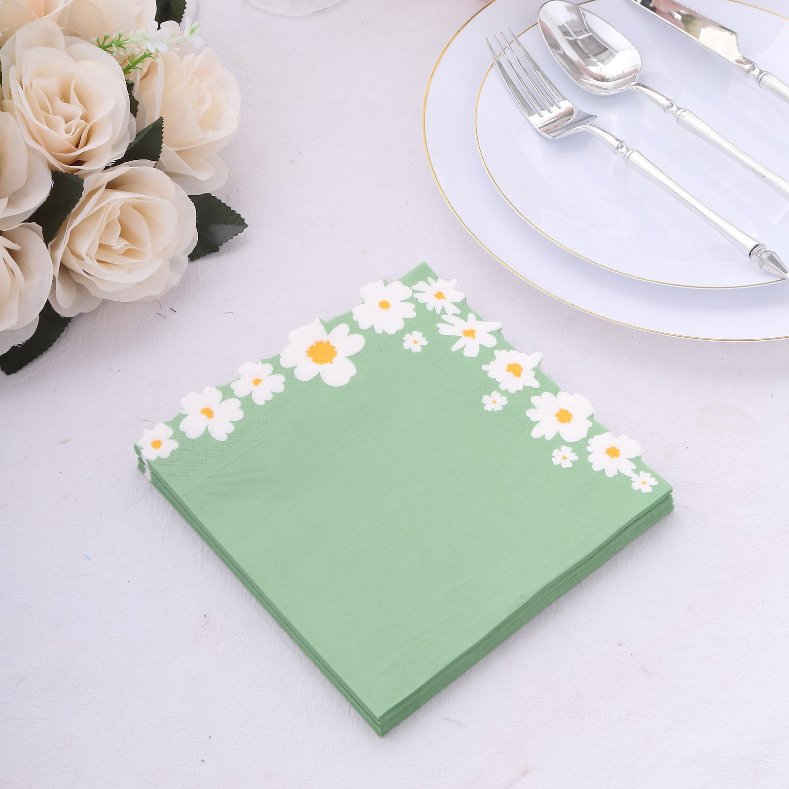 Efavormart 20 Pack Sage Green Daisy Flower Paper Cocktail Napkins, Soft ...