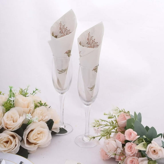 Efavormart 20 Pack Vintage Pink Ivory Rose Paper Beverage Napkins, Elegant Garden Party Disposable Cocktail Napkins - 18 GSM