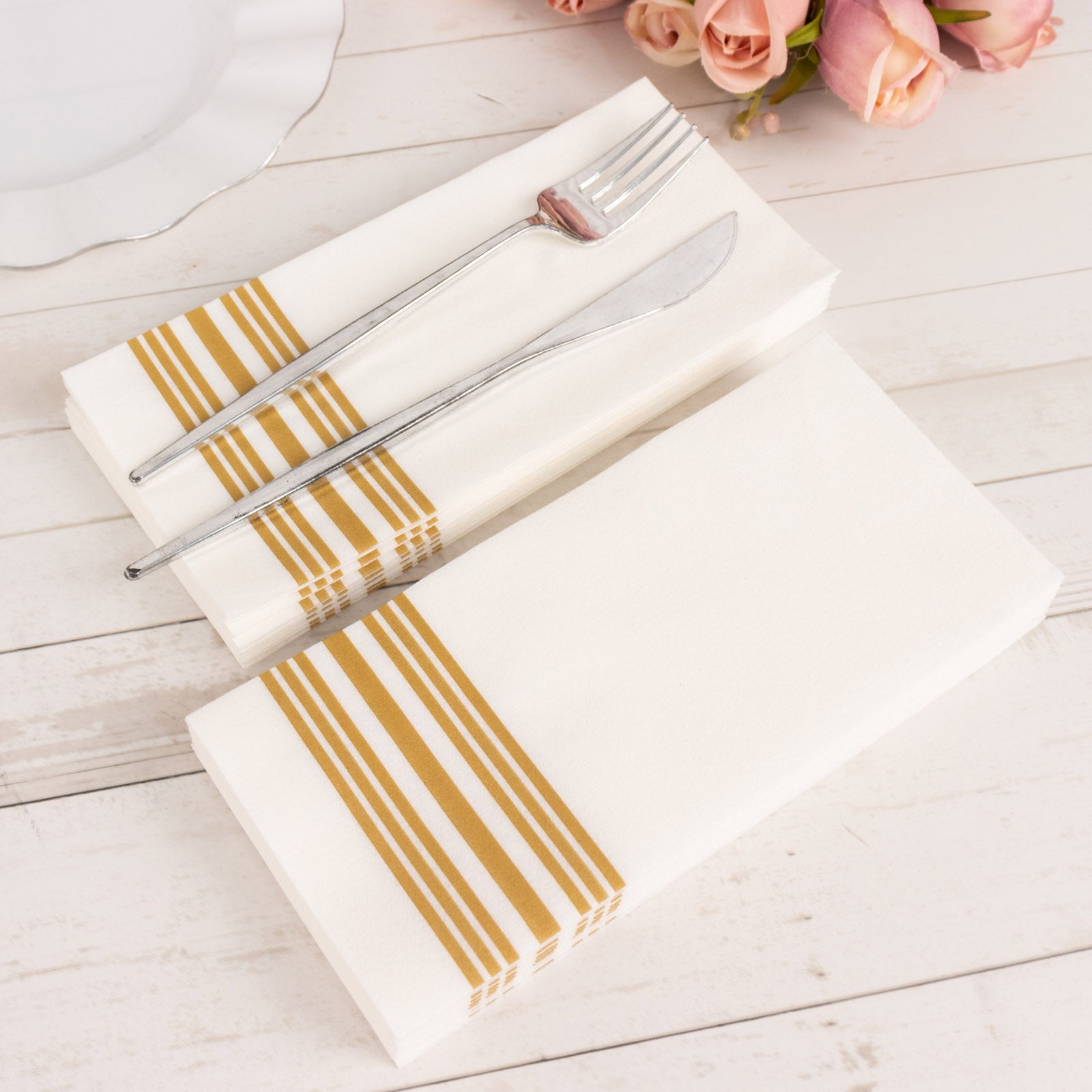 Efavormart 20 Pack White Gold Soft Linen-Like Paper Napkins With Gold ...