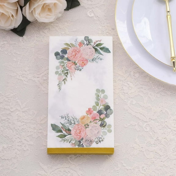 Efavormart 20 Pack White Pink Peony Flowers Print Paper Dinner Napkins with Gold Edge, Soft 2-Ply Highly Absorbent Disposable Party Napkins