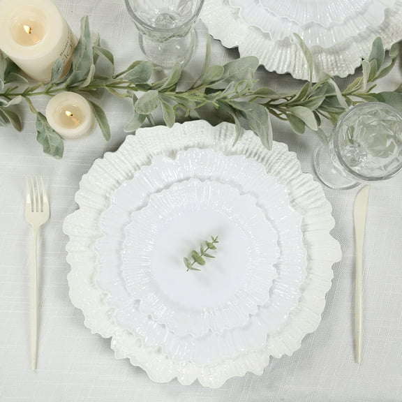Efavormart 20-Pack White Reef Design Plastic Plates – 10" Dinner Party Plates – Elegant Disposable Tableware