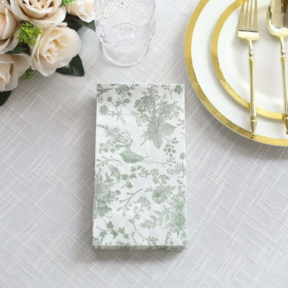 Efavormart 20 Pack White Sage Green Floral Print Dinner Paper Napkins, Soft 2-Ply Highly Absorbent Disposable Party Napkins