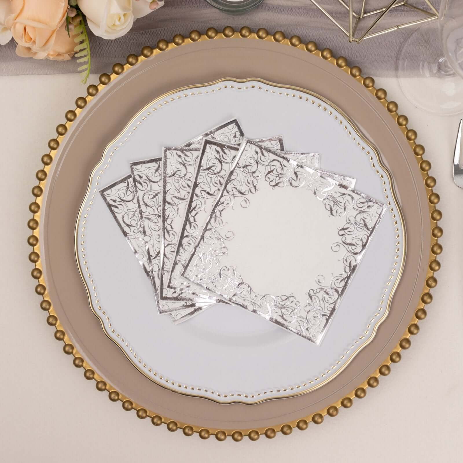 80 Pack Of White Paper Cocktail Napkins With Gold Foil Squares...