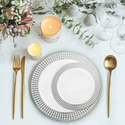 Efavormart 20 Pcs - White w/ Silver 7.5" Hot Stamped Round Disposable Plastic Plate Dinner Plates for Wedding Party Banquet Events