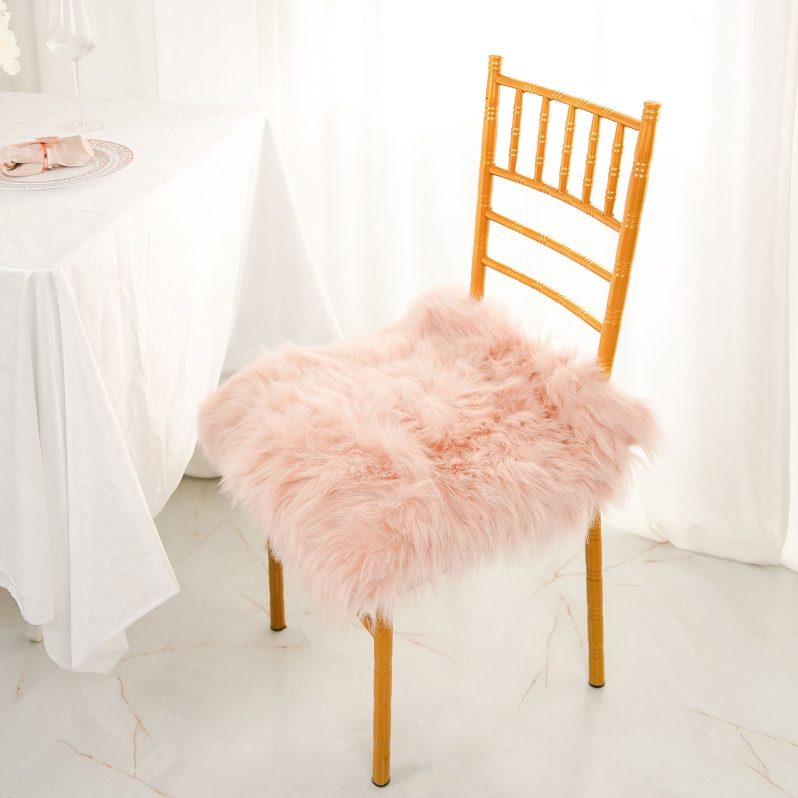 Efavormart 20"x20" Dusty Rose Faux Sheepskin Chair Pad, Soft Faux Fur Rug Seat Cushion for Sofa