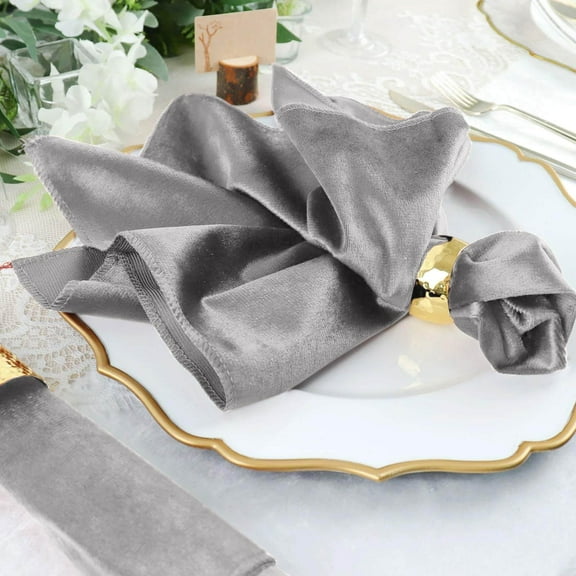 Efavormart 20"x20" Silver Wholesale Premium Seamless Velvet Linen Napkins - 5 PCS