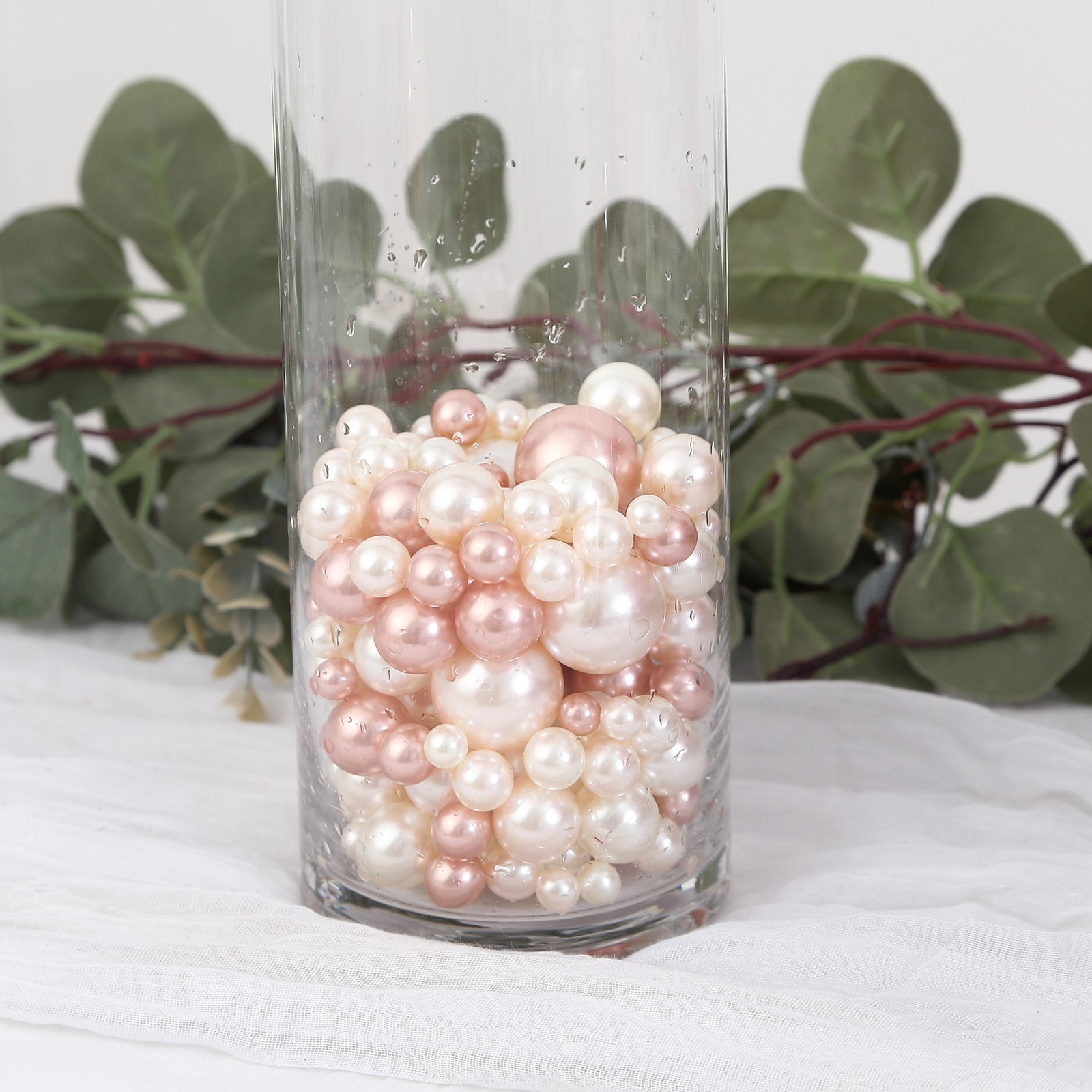 Efavormart 200Pcs Assorted Blush Rose Gold and Off White Lustrous Faux Pearl Beads Vase Fillers