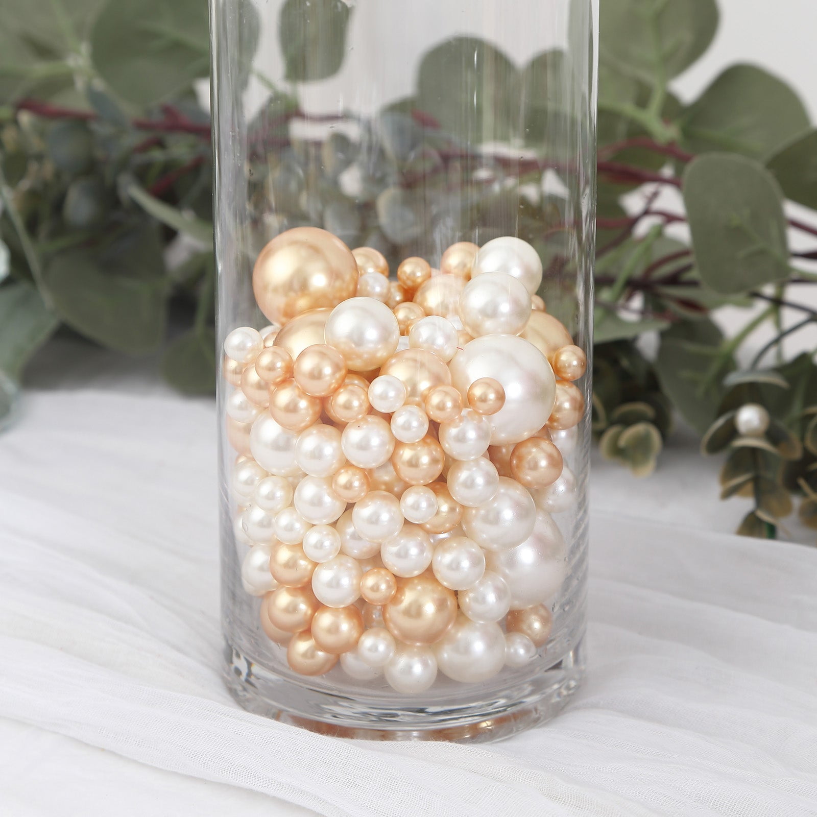 Efavormart 200Pcs Assorted Off White and Gold Lustrous Faux Pearl Beads Vase Fillers, No Hole