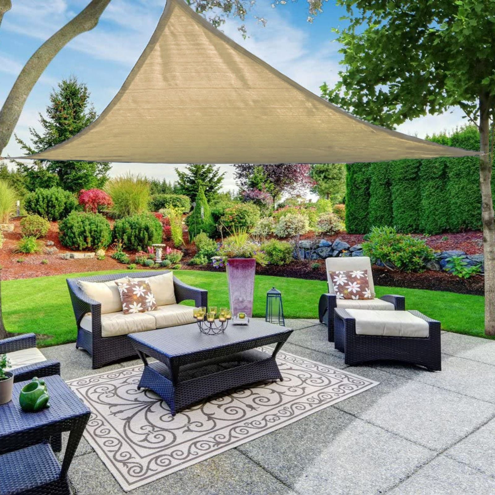 Efavormart 20FT Tan Triangle Sun Shade Sail, UV Block Canopy For ...