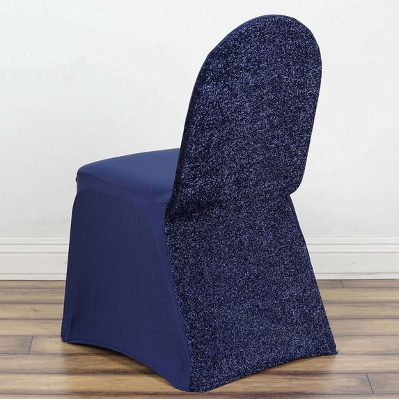 Efavormart 20PCS Navy Blue Spandex Stretch Banquet Chair Cover With Metallic Glitte Dinning Event Slipcover For Wedding Party