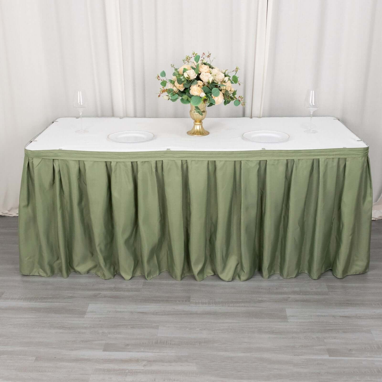 Efavormart 21ft Eucalyptus Sage Green Pleated Polyester Table Skirt ...