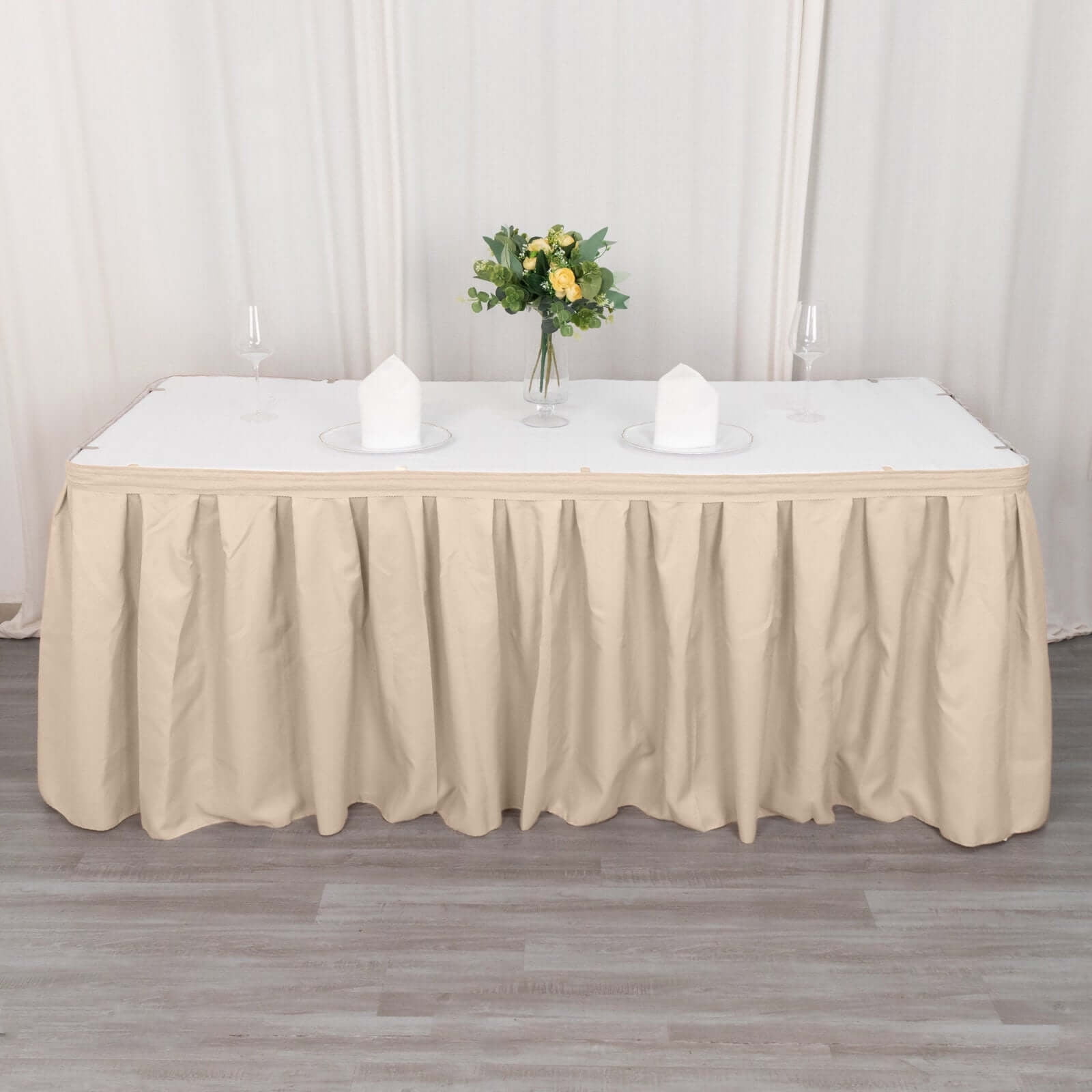 Efavormart 21ft Nude Pleated Polyester Table Skirt, Banquet Folding ...