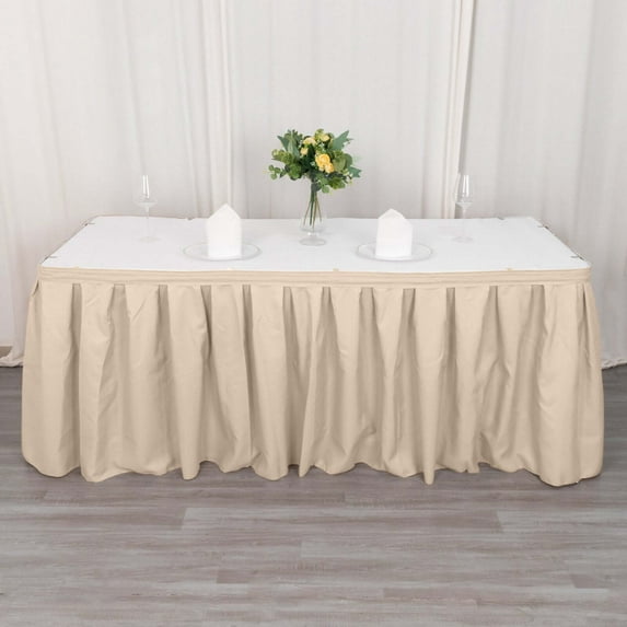 Efavormart 21ft Nude Pleated Polyester Table Skirt, Banquet Folding Table Skirt for Kitchen Dining Catering Wedding Birthday Party Decorations Events