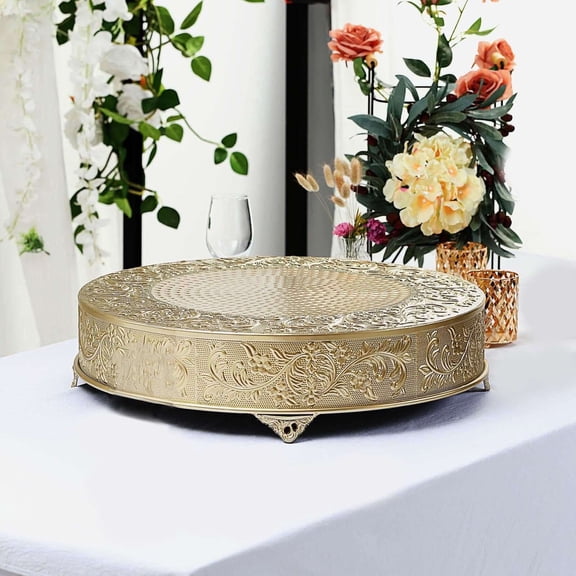 Efavormart 22 inch Gold Round Embossed Metal Cake Plateau Stand Riser Wedding Birthday Party Dessert Cake Pedestal Display Plate