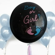 Efavormart 24" Gender Reveal Boy Or Girl Blue/Gold Confetti Latex Balloon Pop Kit With Black Balloon With Blue Confetti