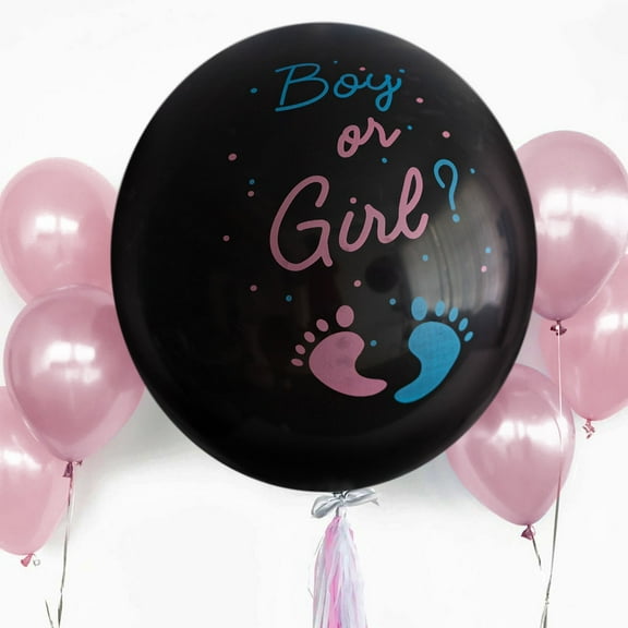 Efavormart 24" Gender Reveal Boy Or Girl Pink/Gold Confetti Latex Balloon Pop Kit With Black Balloon--With Pink Confetti