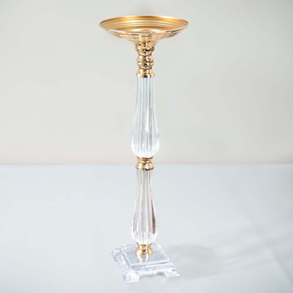Efavormart 24" Gold / Clear Acrylic Crystal Pillar Candle Stand Table Centerpiece, Wedding Flower Bowl Pedestal