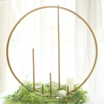 Efavormart 24" Gold Metal Round Floral Hoop Wedding Table Centerpiece With Pillars, Self Standing Balloon Arch Frame