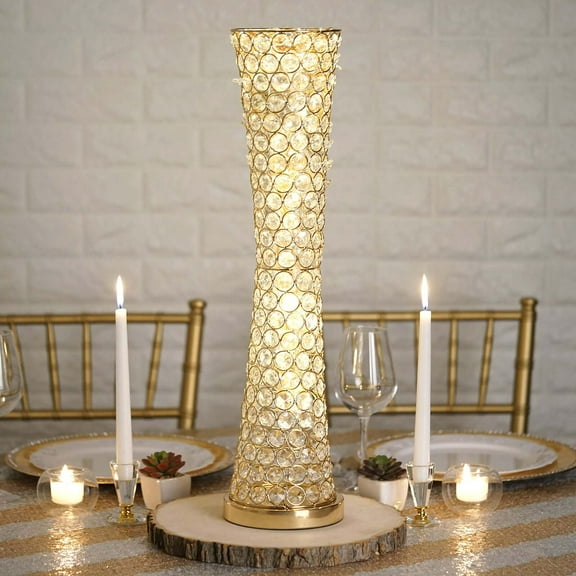 Efavormart Gold 24" Tall Elegant Tall Hurricane Beaded Crystal Vase Wedding Centerpiece