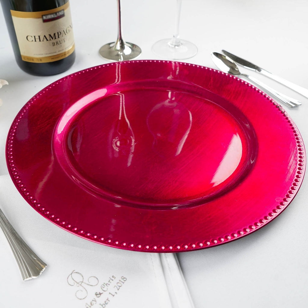 Efavormart 24 Pack | 13" Beaded Fuchsia Acrylic Plastic Round Charger ...