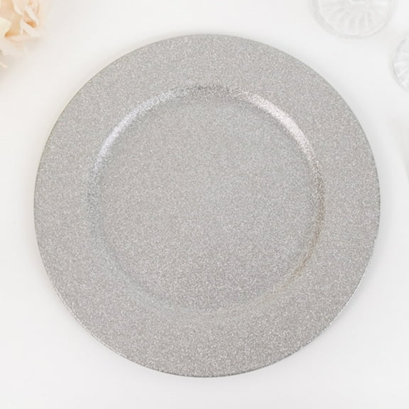 Efavormart 24 Pack | 13" Silver Glitter Acrylic Plastic Round Charger Plates