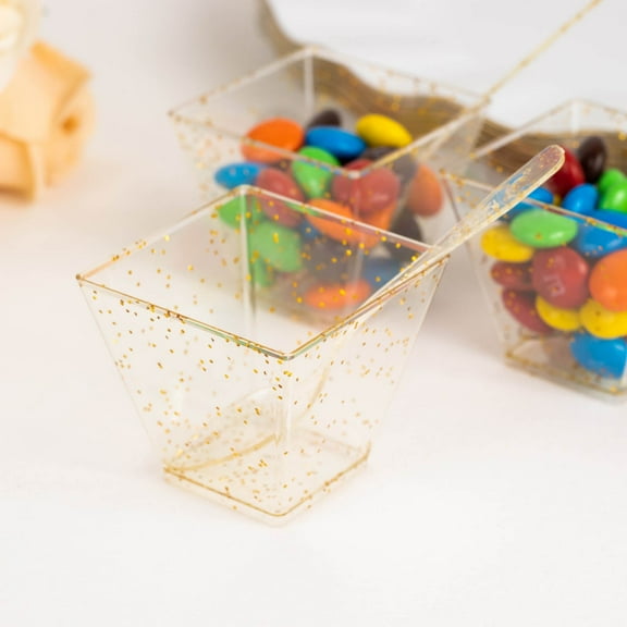 25Pcs 5Oz Dessert Cups W/ Spoons – Clear Square Bowls For Parfait ...