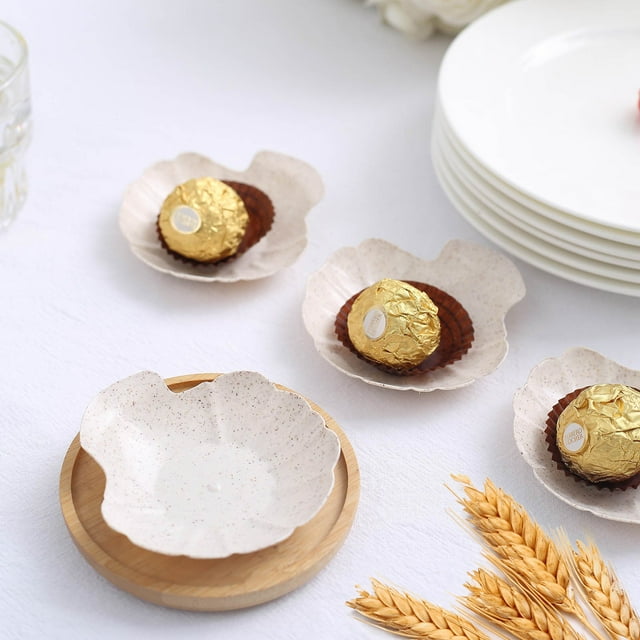 Efavormart 24 Pack | 3.5" Mini Sea Shell Wheat Straw Fiber Snack Serving Trays, Biodegradable Appetizer Dessert Plates