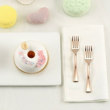 Efavormart 24 Pack 4" Rose Gold Plastic Fork Plastic Silverware Salad Fork Rose Gold Cake Fork