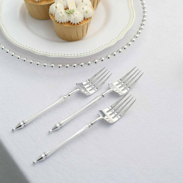 Efavormart 24 Pack | 6" Silver Glittered European Style Plastic Forks ...