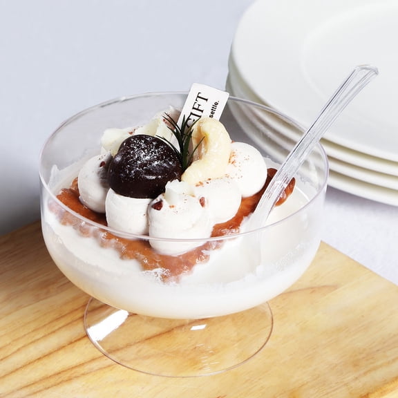 Efavormart 24 Pack | 6oz Crystal Clear Footed Plastic Dessert Cups With Spoons, Disposable Appetizer Parfait Cup With Tasting Spoon Set