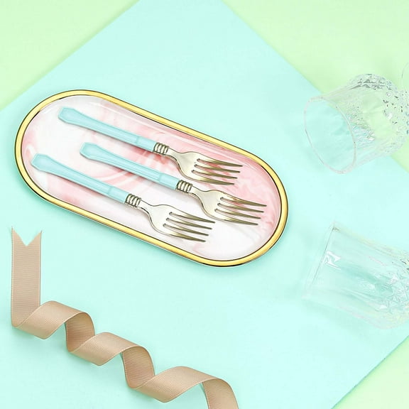 Efavormart 24 Pack 7" Plastic Fork Golden Plastic Silverware with Blue Handle