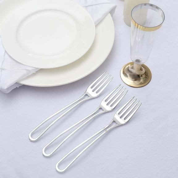 Efavormart 24 Pack | 7" Silver Modern Hollow Handle Design Plastic Forks, Disposable Utensils