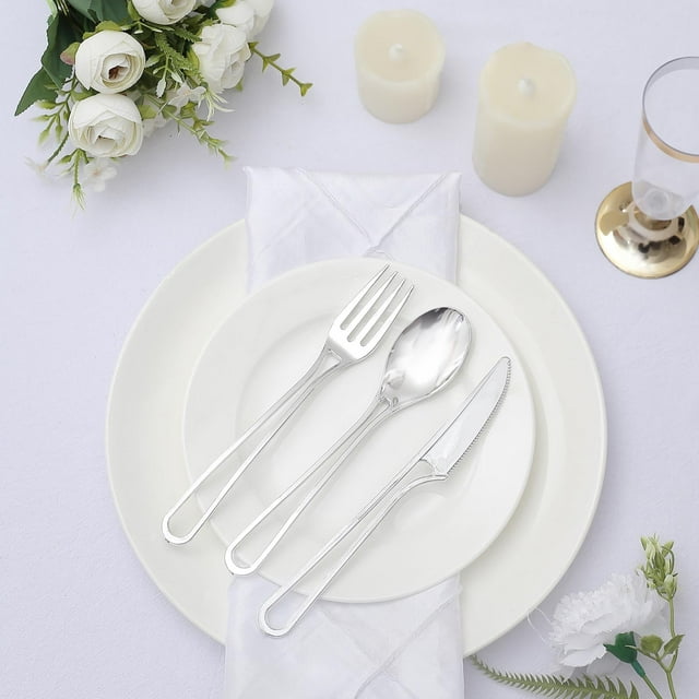 Efavormart 24 Pack | 7" Silver Modern Hollow Handle Design Plastic ...