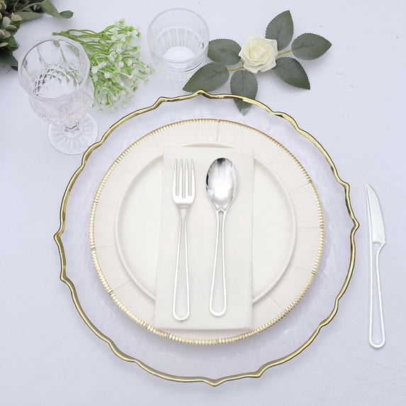 Efavormart 24 Pack | 7" Silver Modern Hollow Handle Design Plastic Utensil Set, Disposable Forks, Spoons, And Knives Silverware