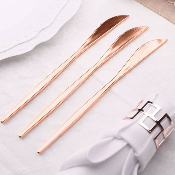 Efavormart 24 Pack | 8" Glossy Blush/Rose Gold Heavy Duty Plastic Silverware Knives Cutlery, Premium Disposable Sleek Flatware