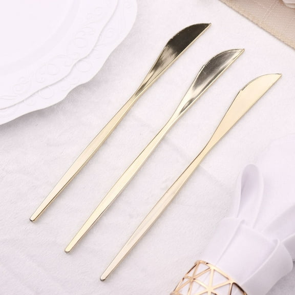 Efavormart 24 Pack | 8" Glossy Gold Heavy Duty Plastic Silverware Knives Cutlery, Premium Disposable Sleek Flatware