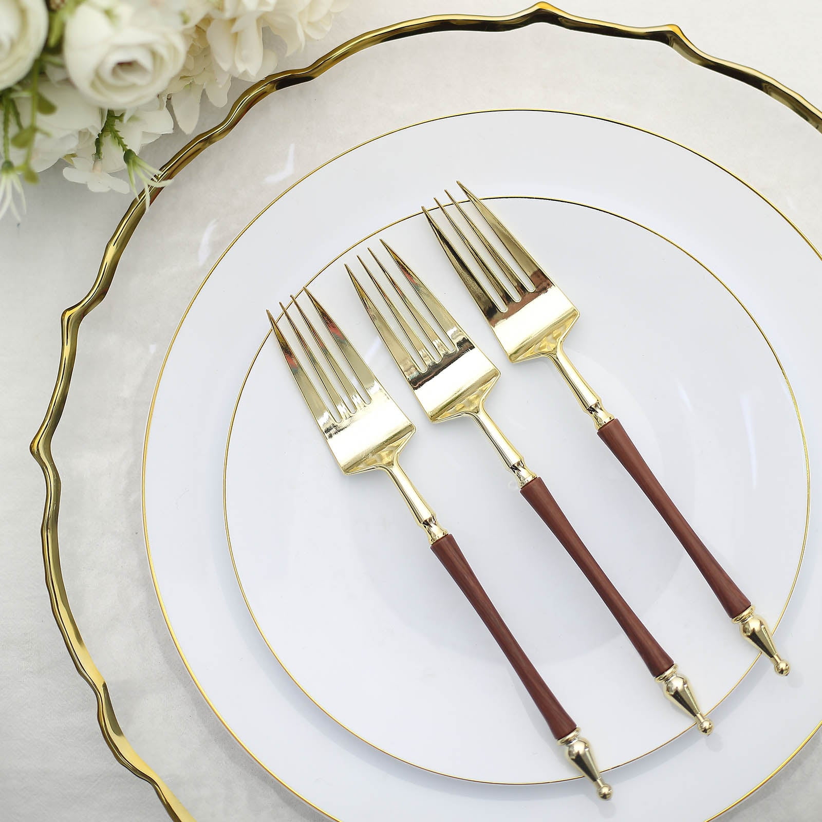 Efavormart 24 Pack | 8" Gold / Brown Glittered European Style Plastic Forks With Roman Column ...