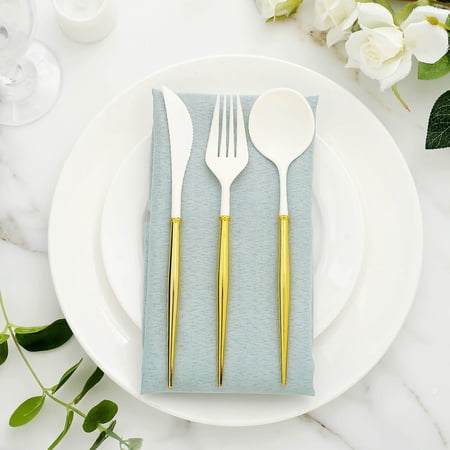 Efavormart 24 Pack | 8" Ivory Heavy Duty Plastic Cutlery Set | Gold Handle Plastic Silverware