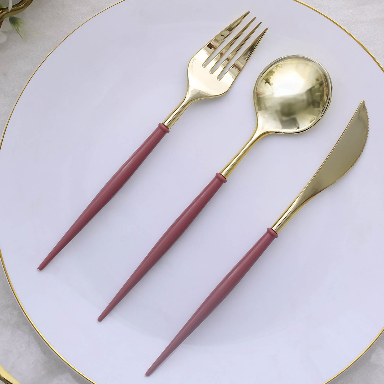 Efavormart 24 Pack | 8" Metallic Gold With Cinnamon Rose Plastic ...
