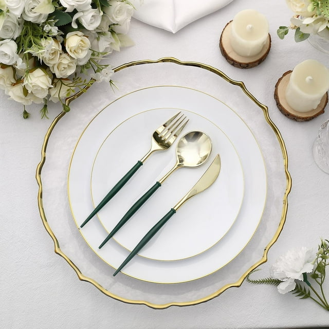 Efavormart 24 Pack | 8" Metallic Gold With Hunter Emerald Green Utensil ...