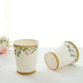 thumbnail image 1 of Efavormart 24 Pack | 9oz White Tropical Greenery Boho Party Disposable Cups, Eucalyptus Paper Cups With Gold Rim - 250 GSM, 1 of 10