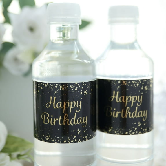 Efavormart 24 Pack | Black/Gold Happy Birthday Party Water Bottle Labels, Waterproof Label Stickers
