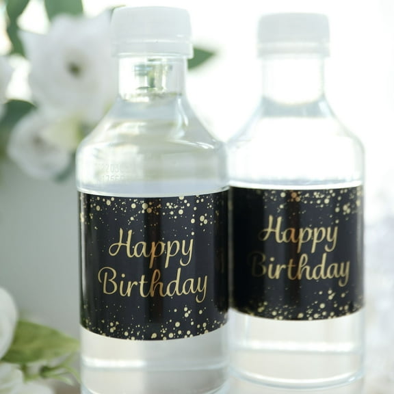 Efavormart 24 Pack | Black/Gold Happy Birthday Party Water Bottle Labels, Waterproof Label Stickers